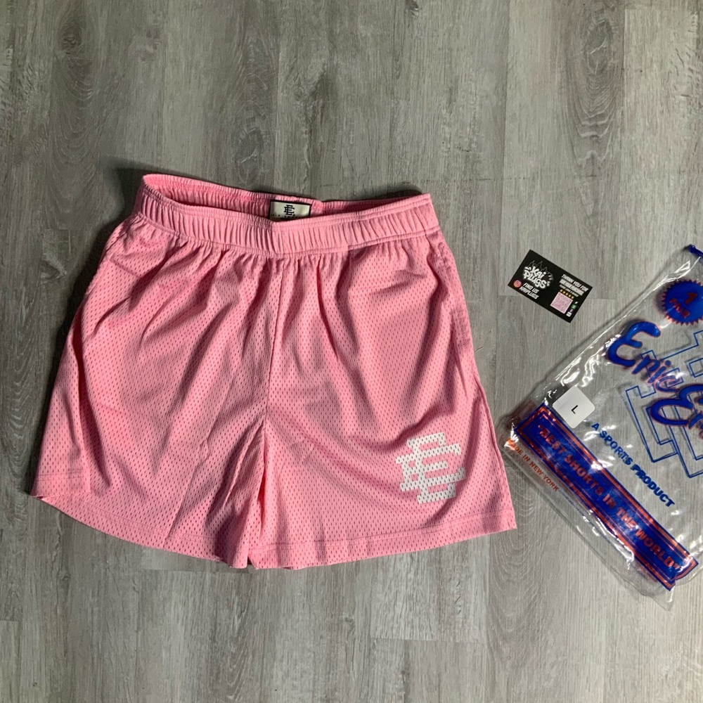 Eric Emanuel Pink Mesh Athletic Shorts with White Side Logo